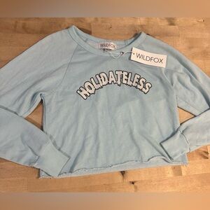 Wildfox Light Blue Holidateless crop sweatshirt